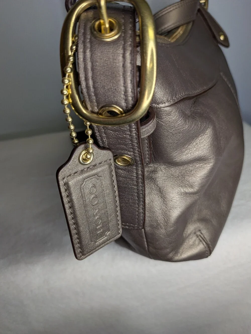 Authentic Coach Ashley Metallic Gold East/West Convertible Shoulder Bag